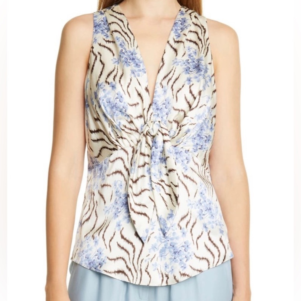 Cinq a Sept Tiffany Mixed Print 100% Silk Sleeveless Top